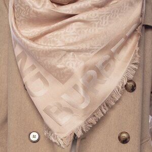 BURBERRY Ladies Metallic Monogram Silk Blend Square Scarf